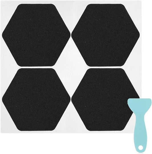 S&X 24 Pcs Shower Non Slip Stickers (Large 4.7" Hexagon), Modern Black Bathtub Non Slip Stickers, High Traction Grit Safety Decals for Tub Floor, Waterproof with Scraper