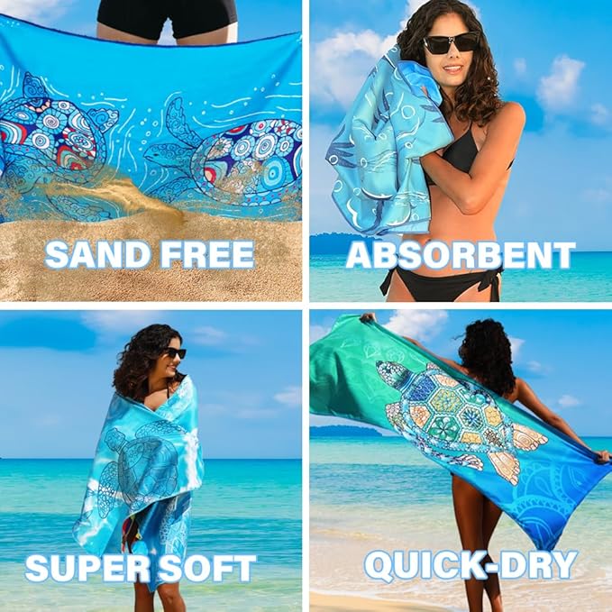 6 Pack Lightweight Thin Microfiber Beach Towel Sand Free Quick Dry Absorbent Compact Soft Pool Swim Travel Towels Extra Large Oversized Beach Accessories packable Essentials Stuff Gifts for Adult