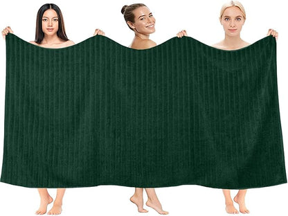 DAN RIVER Pack of 2 Bath Sheet 35x70 Inches, Ribbed Oversized Bath Towels Extra Large, Organic Cotton Towels for Bathroom - Hunter Green