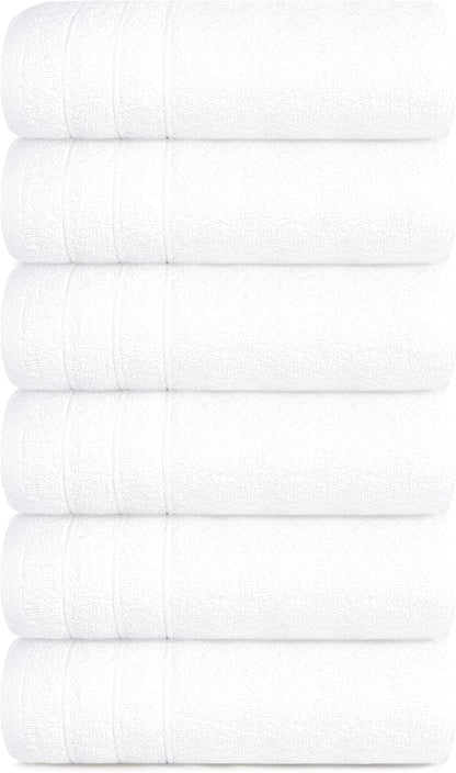 Tens Towels Pack of 6 Hand Towels, 100% Cotton, Lighter Weight, Quick to Dry, 16 x 28 Inches, Super Soft & Absorbent, Perfect for Bathroom & Kitchen, White