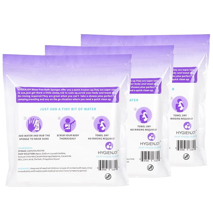 HYGIENJOY-21% Larger Rinse Free Bath Sponges for Adults-Disposable No Rinse Bathing Wipes-Soap Infused,Dry Shower Wipes for Elderly,Camping,Post Surgery Must Haves,(Lavender 75 Counts)