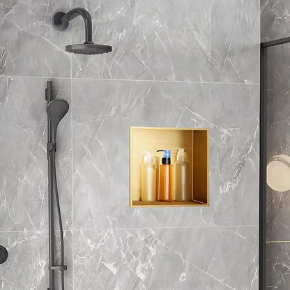 SaniteModar Shower Niche, Stainless Steel Shower Niche 12" X 12" No Tile Needed, Recessed for Bathroom Storage, Brushed Gold (Brushed Gold, 12x12)