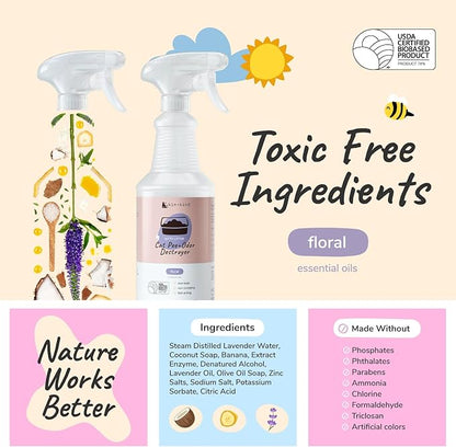 kin+kind Pet Odor Eliminator for Home - Litter Deodorizer, Pet Urine Odor Eliminator Spray and Stain Remover Spray for Harwood Floods, Carpet and Fabric - Pee, Odor and Stain Destroyer 32 fl oz