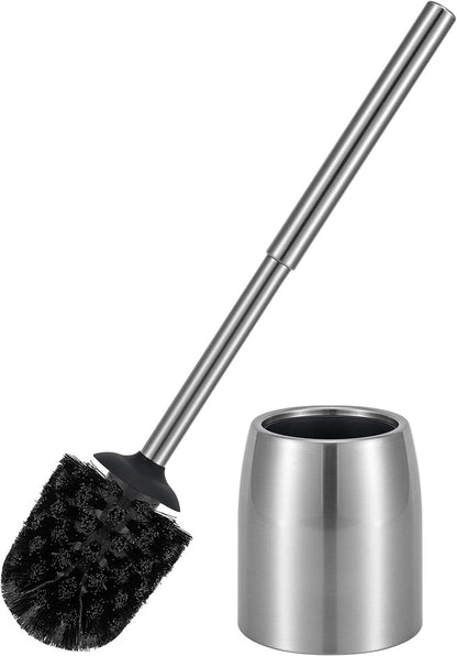 Toilet Brush and Holder Set Stain Nickle Stainless Steel 12In Handle BristlesToilet Bowl Brush Cepillo para Baños Bathroom Brushes Cleaning Brush with Case Anti-Rust Brushed Silver