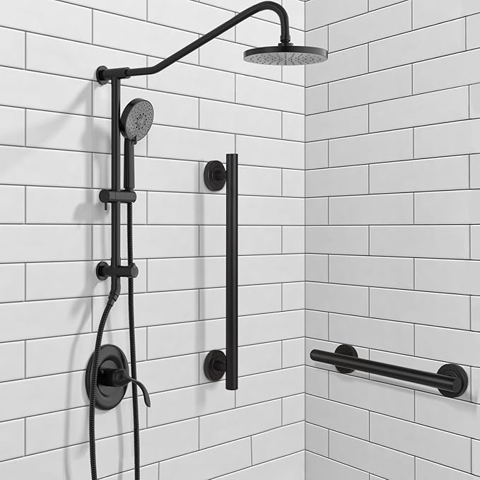 Lava Odoro Shower Grab Bar, Modern Stainless Steel Handicap Grab Bar for Bathtubs and Showers, Shower Safety Bar for Seniors Disabled, ADA-Compliant (Matte Black, 24 Inch)