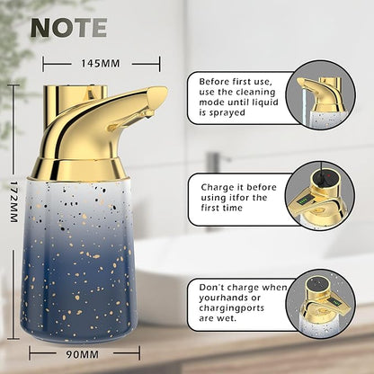 Adjustable Automatic Soap Dispenser Touchless, Ceramic Material，4 Adjustable Levels， Type-c Rechargeable Operated Sensor Liquid Soap Pump，Touch-Free Hand Sanitizer Dispenser (Starry Gold)