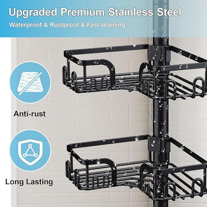 Corner Shower Caddy Tension Pole,39-113 inch Adjustable Rustproof Floor Standing Shower Organizer Shelf with 4 Basket for Bathtub,Inside Shower Shampoo Storage,Black
