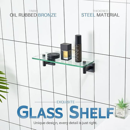 KOKOSIRI Wall Shelves Bathroom Hardware Glass Floating Shelf Small Hanging Rack Storage/Room Decor 12-Inch Oil Rubbed Bronze 2 Pack B1105ORB-L12-P2