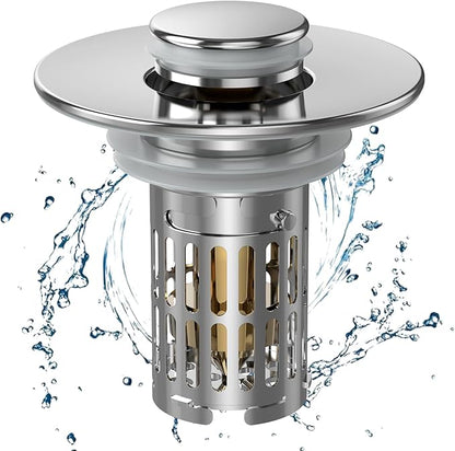 Bathroom Sink Drain Strainer, Pop Up Sink Drain Filter with Removable Stainless Steel Filter Basket Hair Catcher, Sink Drain Strainer, for Us Bathroom Sink Stopper Replacement