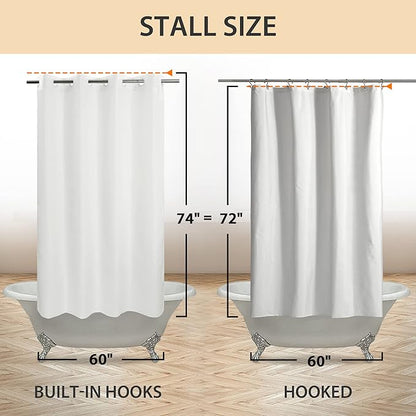 River Dream No Hook 60" Width Shower Curtain Microfiber - Soft Fabric Shower Stall Curtain Hotel Grade, Waterproof & Machine Washable, White, 60x74