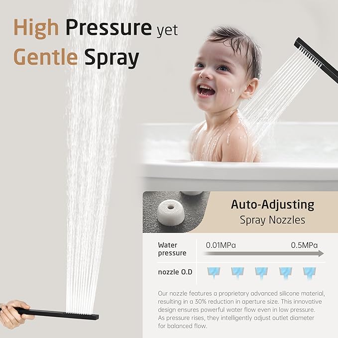 KES Black Shower Faucet Set Complete, 12 Inch Rainfall Shower Head with Handheld Spray, Waterfall Tub Spout Bathtub Faucet, Shower System, Regaderas Modernas Para Ducha, XB6305F18S12-BK