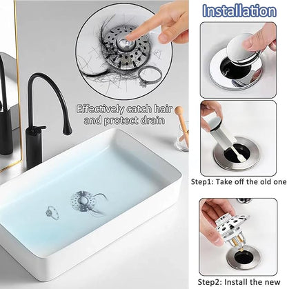 Bathroom Sink Stopper,Sink Hair Catcher,Bathroom Sink Drain Strainer Pop Up Drain Cover Plug,Universal for 1.1 to 1.65in Sink Drain Hole