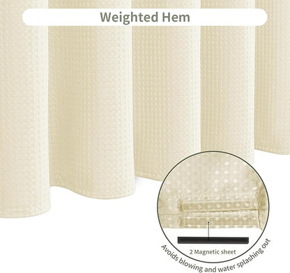 Inhousolu Fabric Shower Curtain Waffle Weave, 230 GSM Heavy Duty, Weighted Hem, 8 Metal Hooks, Water Repellent, Machine Washable, Hotel Spa Luxury Bath Curtain Set, 36 x 72 Inch, Ivory