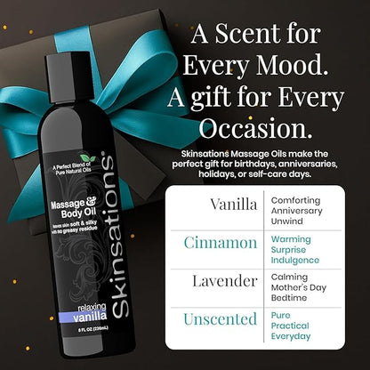Sweet Vanilla Body & Massage Oil by Skinsations – Lightweight, Non-Greasy Body Oil for Relaxing Home Massage & Moisturized Skin – 16oz