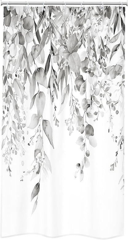 Riyidecor Small Stall Rv Narrow Single Shower Curtain for Bathroom Decor 36Wx72H Stand Up Half Grey Eucalyptus Plants Leaves Botanical Art Printed Fabric Polyester Waterproof 7 Pack Plastic