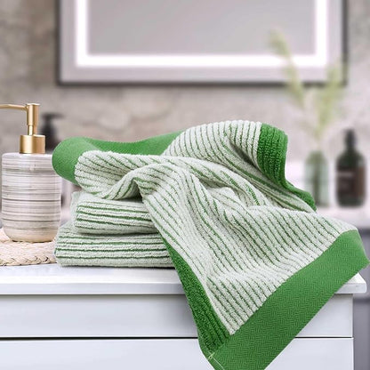 Cleanbear Wash Cloths for Showering, 12 Washcloths with Stylish Jacquard Weaved Design, Green Cotton Washcloth Set, 13 x 13 Inches