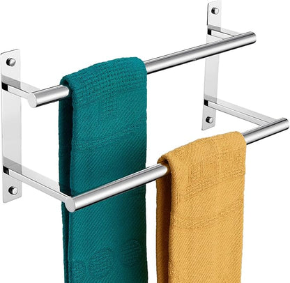 KOKOSIRI Bathroom Towel Racks 16 Inch Double Towel Bars Bath Towel Holder Towel Storage Towel Shelves Wall Mount Stainless Steel Polished Chrome B5010CH-L16