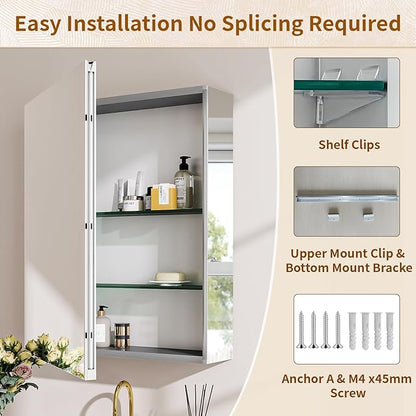 BEAUTYPEAK 20 x 24 Inch Medicine Cabinet with Mirror, Wall Mounted Bathroom Mirror Cabinet, Medicine Cabinet Mirror with Storage & Adjustable Shelves