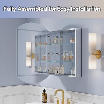 WELLFOR 20" x 32" Bathroom Oval Medicine Cabinet, Beveled Edge Mirror Cabinet, Medicine Cabinet with Adjustable Shelves, Bathroom Cabinet with Reverse Door Installation, Surface or Recessed Mount