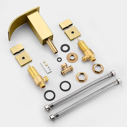 SUMERAIN Two Handle Roman Tub Faucet 3 Hole Waterfall Bathtub Faucet Brushed Gold with Valve