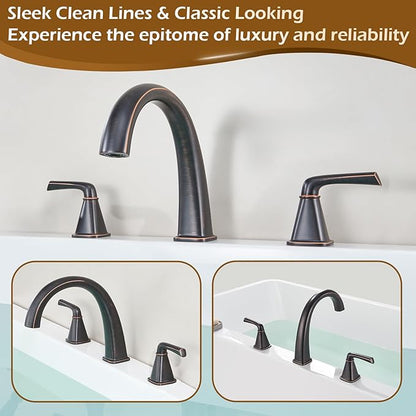 Brass Roman Gooseneck Tub Filler, Oil Rubbed Bronze Garden Tub Faucet Deck Mount Bath Faucet Set, 3 Hole High Flow with Valve & Hose, 12-20in Widespread