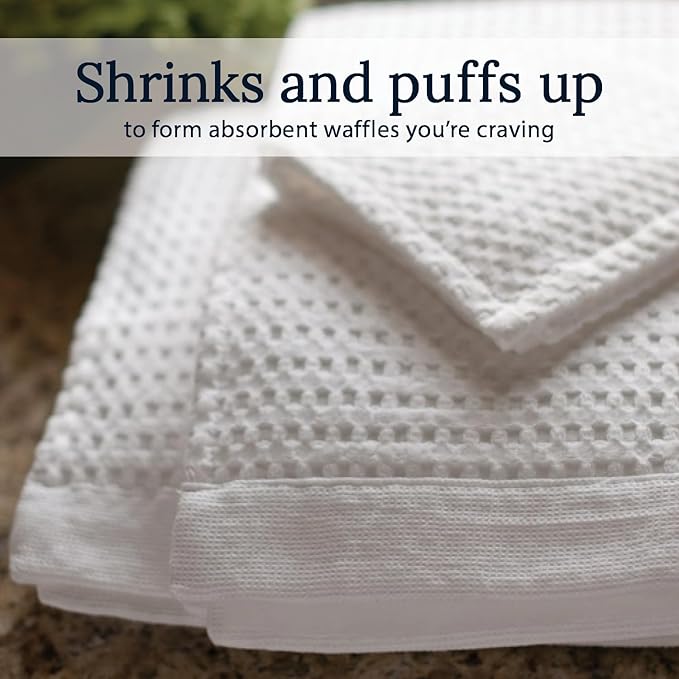 GILDEN TREE Waffle Towel Set Quick Dry Thin | 2 Bath Towels | 2 Hand Towels | 2 Washcloths, Modern Style (White)