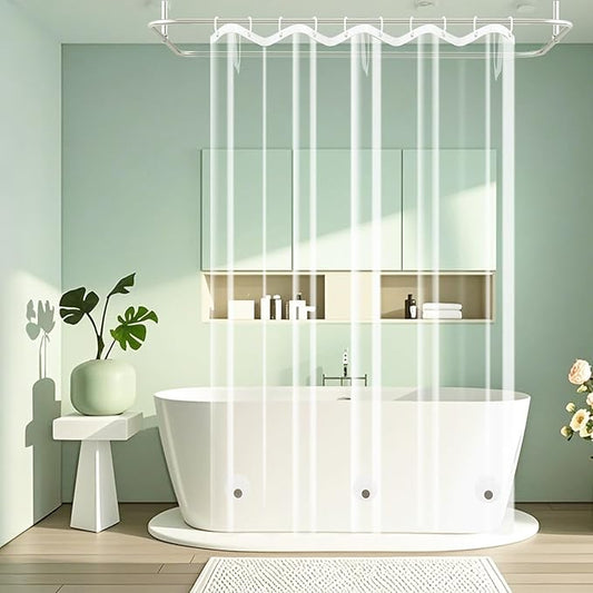 Waterproof Clear Shower Curtain Liner with 3 Large Magnets, 60 x 72 inch Bpa-Free PEVA 8G Plastic Shower Liner Weighted, Transparent Bathroom Shower Curtain for Walk-in