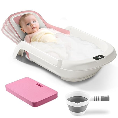Baby Bathtub,5-in-1 Reclining Baby Bathtub,Baby Bath Tub with Real-Time Thermometer, Adjustable Recline for Custom Comfort for Newborn to Toddler- Ages 9 to 36 Months,Portable Newborn Travel Bath tub