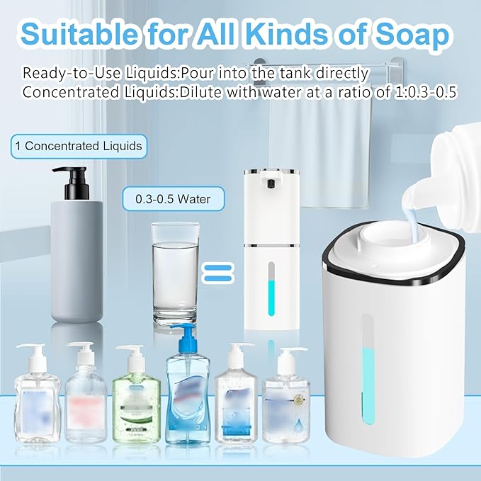 Automatic Liquid Soap Dispenser Touchless, USB Rechargeable Smart Hand Soap Dispenser, 9-Level Adjustable, Physical Button Operation, 13.5oz/400mL Wall Mounted for Bathroom Kitchen Dish Soap