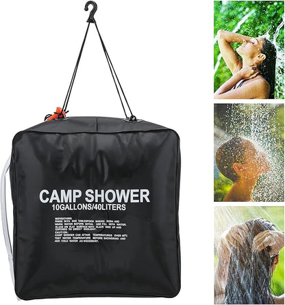 40L Solar Shower Bag, Portable Water Bag with Energy Heated System, Solar Heated Outdoor Camping Shower Bag with Advanced Shower Head, Large Capacity 10 Gallons for Hiking Beach Tr