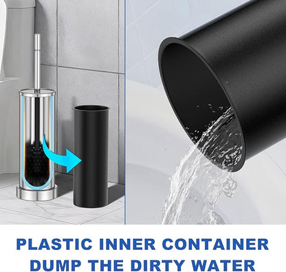 304 Stainless Steel Toilet Brush and Holder Set, Heavy Duty Toilet Bowl Brush and Holder with Removable Inner Bowl, Splash Protection, Long Handle for Bathroom