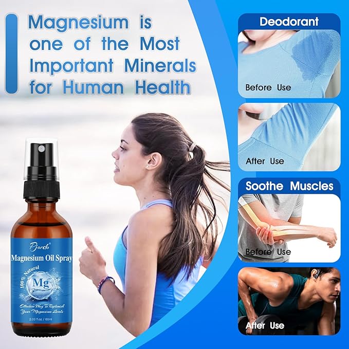 Magnesium Oil Spray for Feet, Body & Sleep, 100% Pure & Natural Organic Topical Magnesium Chloride Oil Spray for Caring Body, Easy to Carry and Use, Rapidly Absorbed