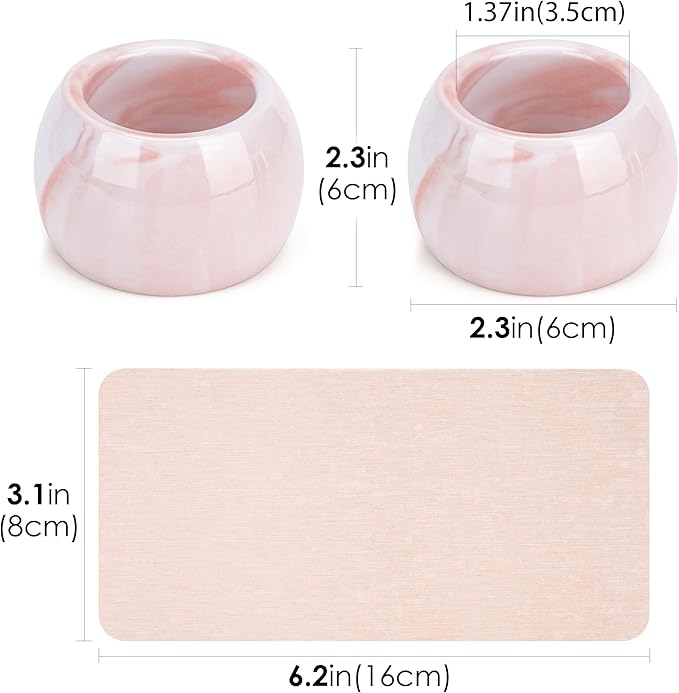 2 Pack Ceramic Toothbrush Holder with Diatomite Toothbrush Tray for Bathroom Shower Countertop Storage Organizer, Small Toothpaste Razor Electric Tooth Brush Head Stand (Pink)