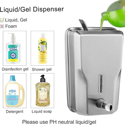 Wall Mount Stainless Steel Soap Dispenser for Bathroom, 48oz (1400ml) Commercial Wall Mounted Metal Liquid Refillable Hand Soap Dispenser