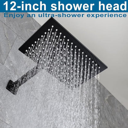 POP SANITARYWARE Matte Black Shower Faucet Set, Bathroom Rainfall Shower System with Stainless Steel Metal Showerhead, Single Function Shower Trim Kit with Rough-in Valve