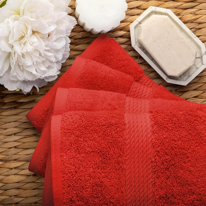 Superior Egyptian Cotton Pile Hand Towel Set of 4, Ultra Soft Luxury Towels, Thick Plush Essentials, Absorbent Heavyweight, Guest Bath, Hotel, Spa, Home Bathroom, Shower Basics, Red