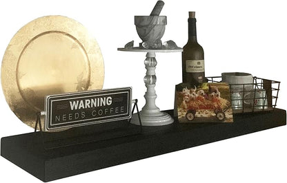 joelsantiques 42 Inch Wooden Floating Shelves for Wall - 42x10x2 in - Made of Natural Wood - Long Heavy Duty Rustic Wall Shelves for Bedroom - Perfect for Living Room, Kitchen - Black