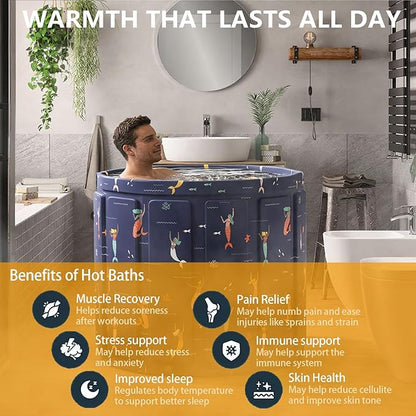Portable Bath Tub for Adult, Foldable Soaking Bathtub for Hot SPA&Ice Bath, Foldable Small Bathtub Collapsible Tub for Bathing, Quick Setup No Installation, Space-Saving Storage (25.9X27.5IN,BlueFish)