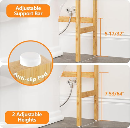 AMBIRD Over The Toilet Storage, 3-Tier Bathroom Organizer Over Toilet with Sturdy Bamboo Solid Shelves, Non-Slip Pads and 3 Hooks, Multifunctional Behind Toilet Shelf Rack, Space Saver (Original)
