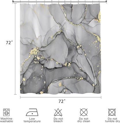 Grey Marble Shower Curtain, Modern Abstract Fabric Shower Curtains for Bathroom, Luxury Art Ink Texture Watercolor Shower Curtain Set with Hooks 72x72