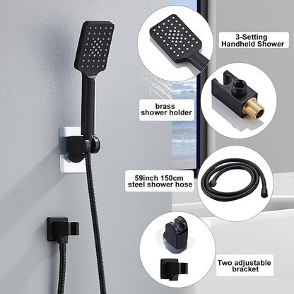8 Inch Shower Faucet Set Ceiling Mount, High Pressure Rainfall Shower System Square Rain Shower Head with Handheld Spray Combo, Ceiling Luxury Rainfall Shower Fixtures Matte Black (3-Setting)