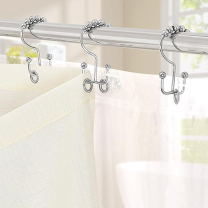 MitoVilla 3 in 1 Shower Curtain Set, Cream Boho Farmhouse Linen Textured Bath Curtain and Clear PEVA Liner Set with 12 Double Sided Steel Hooks, Waterproof Fabric Hotel Bathroom Curtain - 72x72