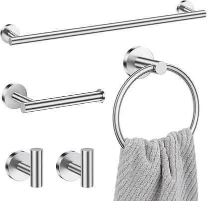 Lairuier 5 Pieces Brushed Nickel Bathroom Accessories Set, 23.6 Inch Bath Towel Bar Set, SUS304 Stainless Steel Bathroom Hardware Set Round Toilet Paper Holder Set Wall Mounted