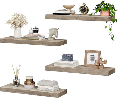 Floating Shelves for Wall, 1.5" Thick Wall Shelf Set of 4 with Invisible Brackets, 23.6L x 7.9W Hanging Shelves Farmhouse Home Decor for Bathroom, Living Room, Bedroom, Greige 6301BJP4BG