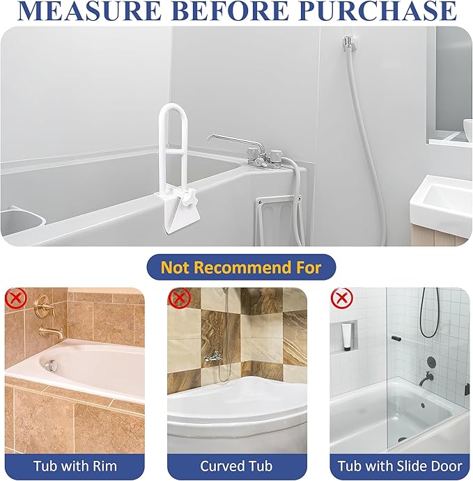 Bathtub Safety Rail Adjustable Shower Grab Bar - White Medical Bathtub Handle Grab Bars for Bathroom, Safety Handle Rail Heavy Duty for Seniors and Elderly