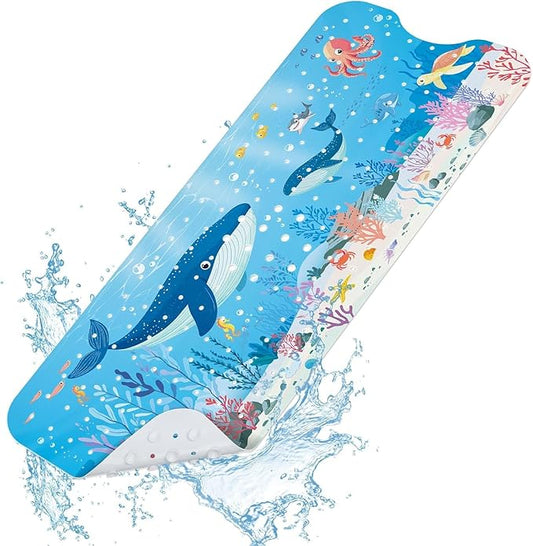 SHUCHING Baby Bath Mat for Tub Non Slip-40 X 16 Inch, Extra Long Kids Bathtub Mat Non Slip, Toddler Shower Mat for Bathroom, Whale