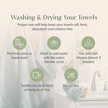 Springtree Home Luxury Bamboo Rayon Bath Towel Set of 4 | 35% Bamboo Rayon - 65% Cotton | Absorbent Quick-Dry Towels for Bathroom | Oeko-TEX Standard 100 Cotton | Aegean