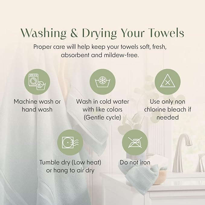 Springtree Home Luxury Bamboo Rayon Bath Towel Set 6 Piece Set | 35% Bamboo Rayon - 65% Cotton | Absorbent Quick-Dry Towels for Bathroom | Oeko-TEX Standard 100 Cotton | Aegean
