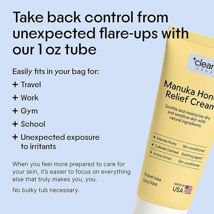 Clearbody Organics Manuka Honey Cream for Eczema & Dry Skin - Manuka Honey Ointment - Colloidal Oatmeal, Aloe & Natural Ingredients - Fast Relief Lotion for Reactive Skin - No Greasy Residue - 1 oz