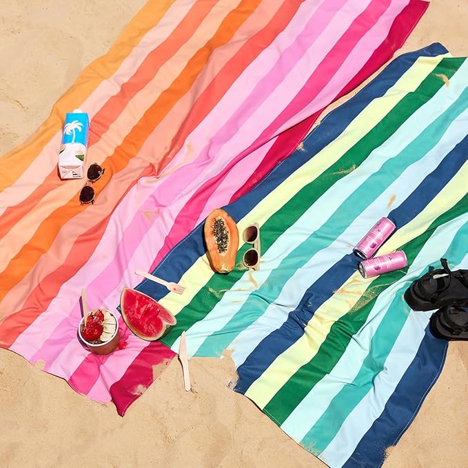 Dock & Bay Beach Towel - Quick Dry, Sand Free - Compact, Lightweight - 100% Recycled - Includes Bag - Rainbow Shores - Set of 4 - Extra Large (200x90cm, 78x35)